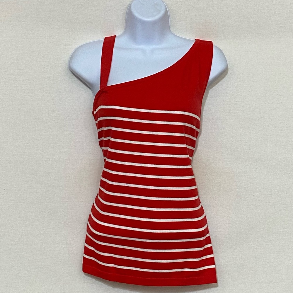 August‎ Moon NWT Asymmetric Red & White Stripe Sweater Size L